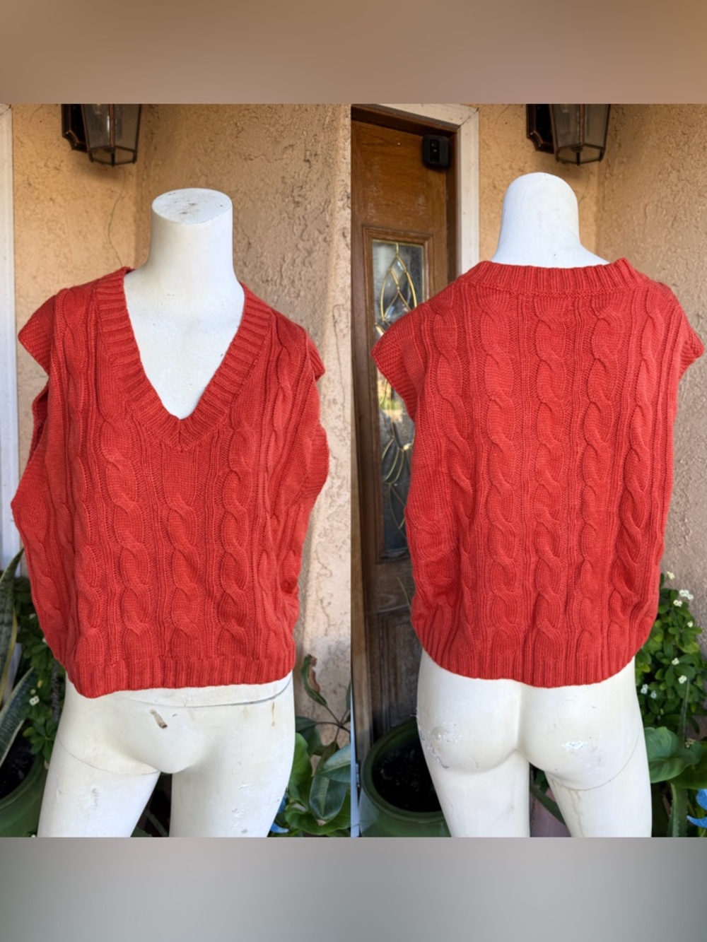 Better Be Coral Cable Knit V-Neck Sweater Vest LARGE